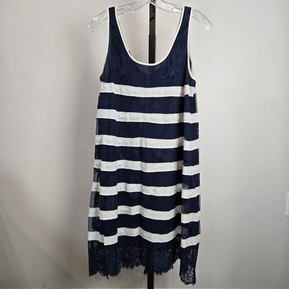BCBGMaxazria Augustin Dress Striped Lace Sleeveless Loose Fit Nautical Medium - Picture 1 of 8